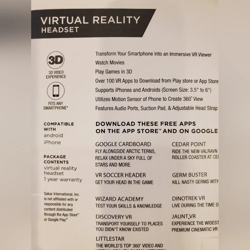 Vivitar Dream On Virtual Reality Headset - Black NWT